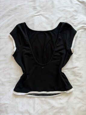 Urban Outfitters Black Scoop-Back Tee with White Trim